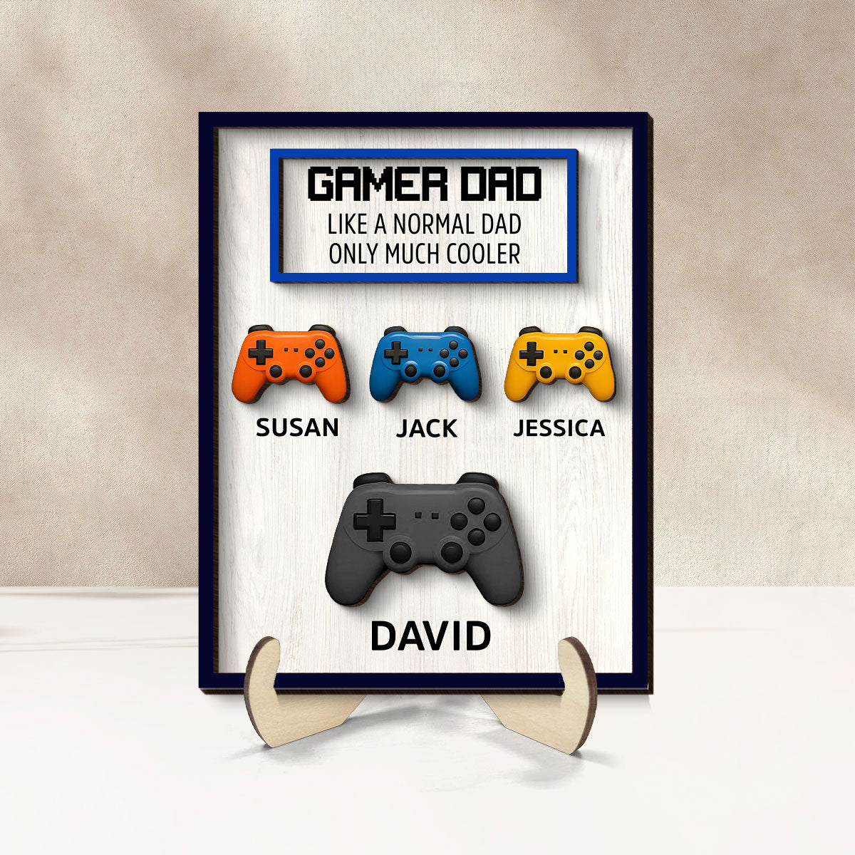 Gamer Dad Much Cooler Custom Controller Personalized 2-Layered Wooden Plaque, Father's Day Gift for Gamer Dads