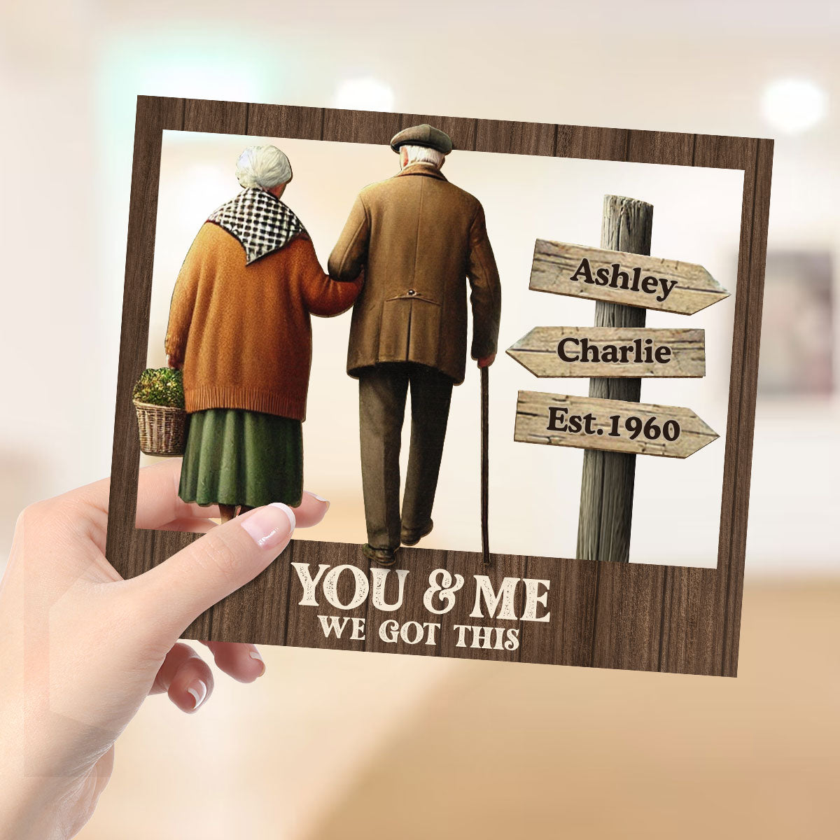 Old Couple Walking Together Personalized 2-Layer Wooden Plaque, Heartfelt Gift For Couple, For Him, For Her, Husband, Wife