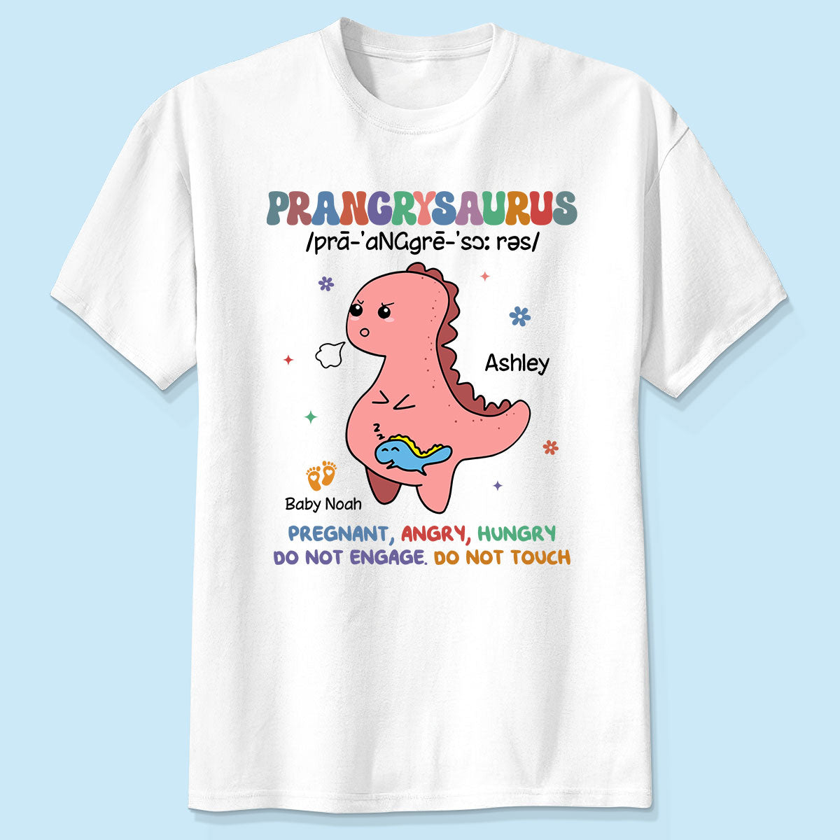 Prangrysaurus Retro Style Personalized Shirt, Custom Pregnancy Reveal Shirt, Gift For Expecting Moms
