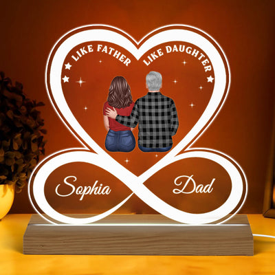Like Father Like Daughter Son Back View Dad And Daughter Son Standing Infinity Heart Personalized Custom Shape Acrylic Plaque Warm LED Night Light