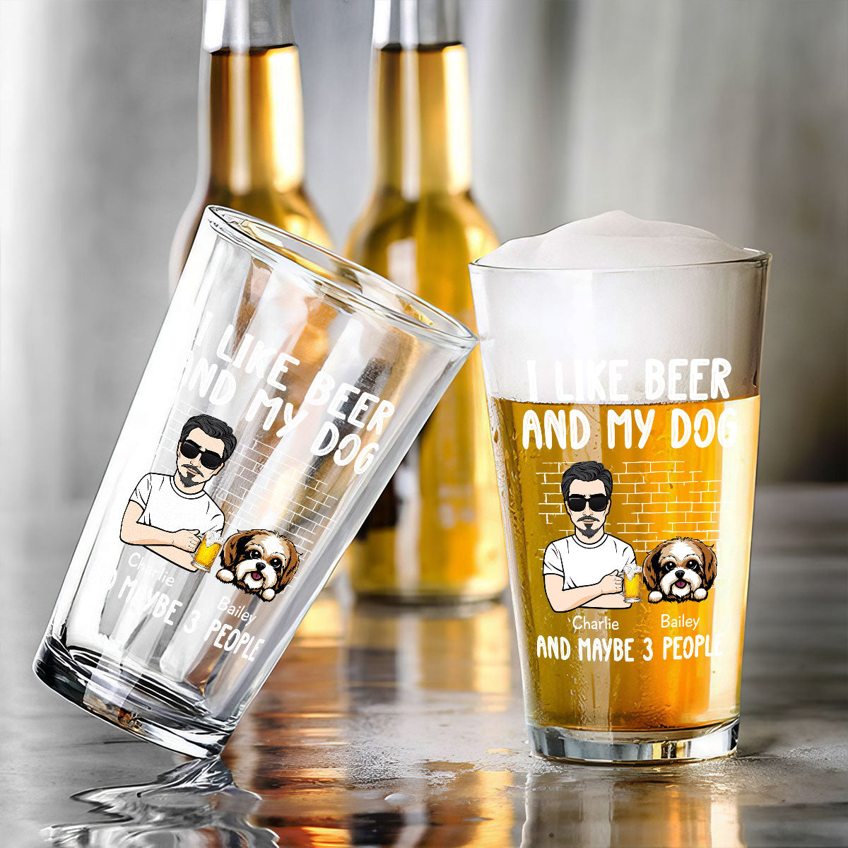 I Like Beer & My Dog Dog Lover Beer Lover Gift Personalized Beer Glass