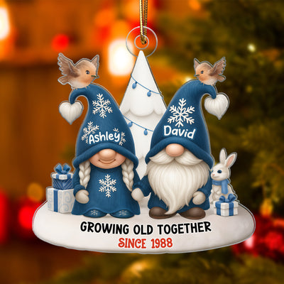 Blue Gnome Christmas Couple Growing Old Together Personalized Acrylic Ornament, Gift for him, Gift for her