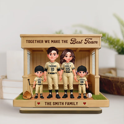 Baseball Family Dream Team Baseball Dugout - Personalized 2-Layered Wooden Plaque - Unique Gift For Baseball Mom, Dad