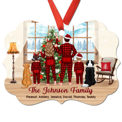 Family Decorating Tree By Window Personalized Christmas Ornament