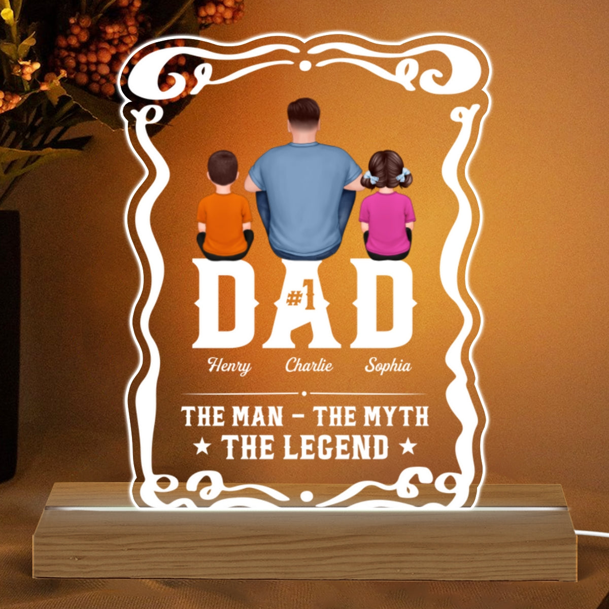 No 1 Dad The Legend Personalized Custom Shape Warm LED Night Light