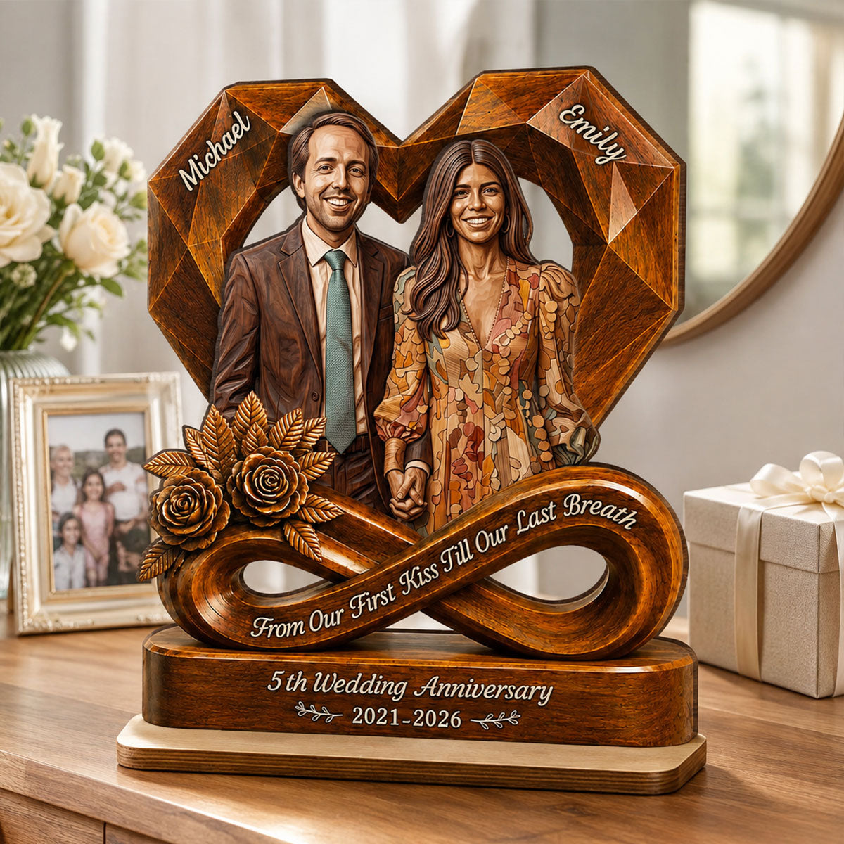 Custom Photo Couple Wooden Heart - Personalized 2-Layered Wooden Plaque - Anniversary Gift, Gift For Couple