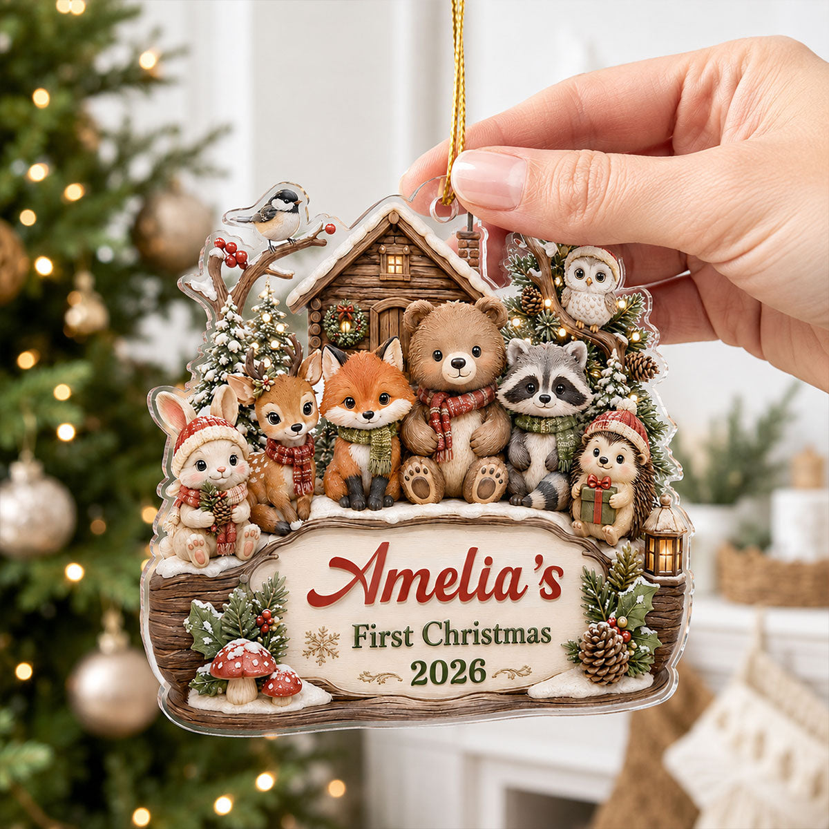 Baby's First Christmas Winter Woodland - Personalized Acrylic Ornament - Christmas Gift for New Mom, New Dad, Newborn