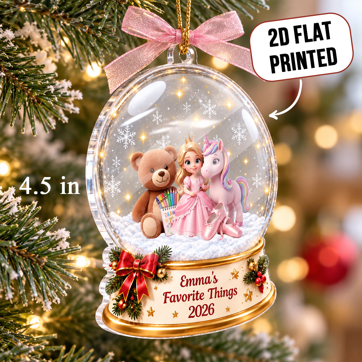 Kid Favorite Things Snow Globe 2D Flat - Personalized Acrylic Onrament - Christmas Gift For Daughter Granddaughter, Son Grandson