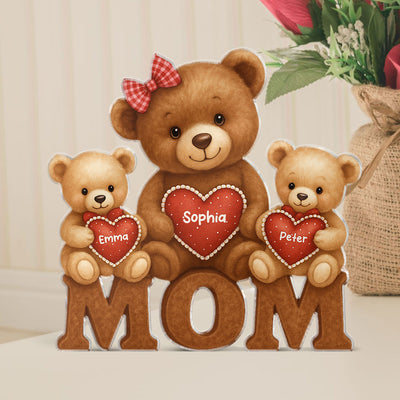 3D Effect Mama Bear Personalized Custom Shape Acrylic Block Plaque, Gift For Mom