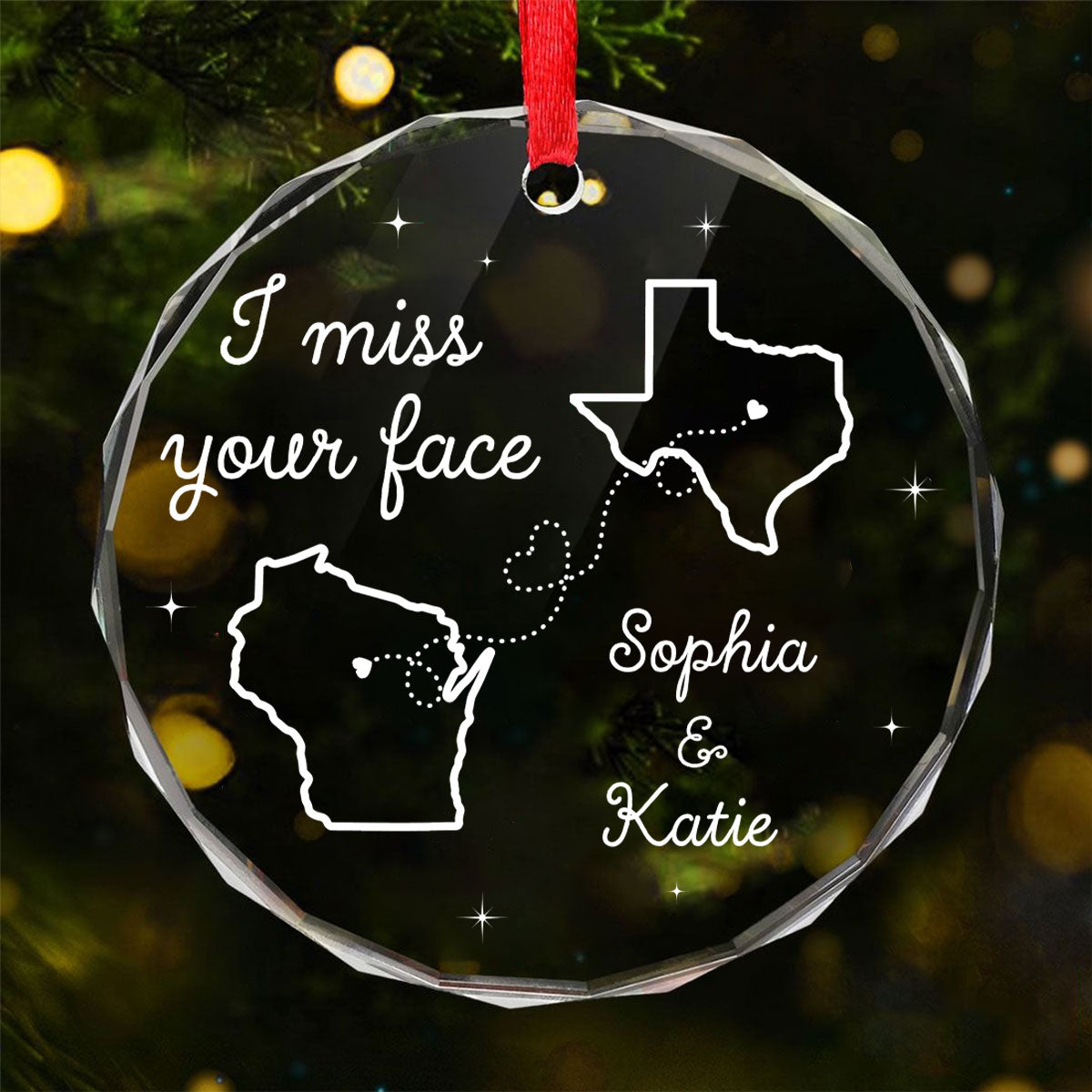 I Miss Your Face Long Distance Besties Personalized Glass Ornament, Christmas Gift For Best Friends