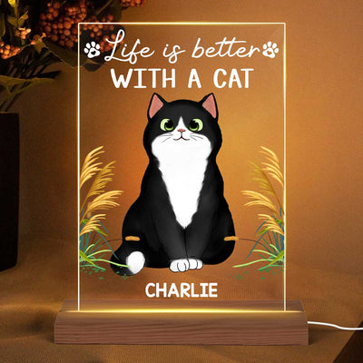 Life Is Better With Cats Cat Mom Personalized LED Night Light, Acrylic LED Lamp