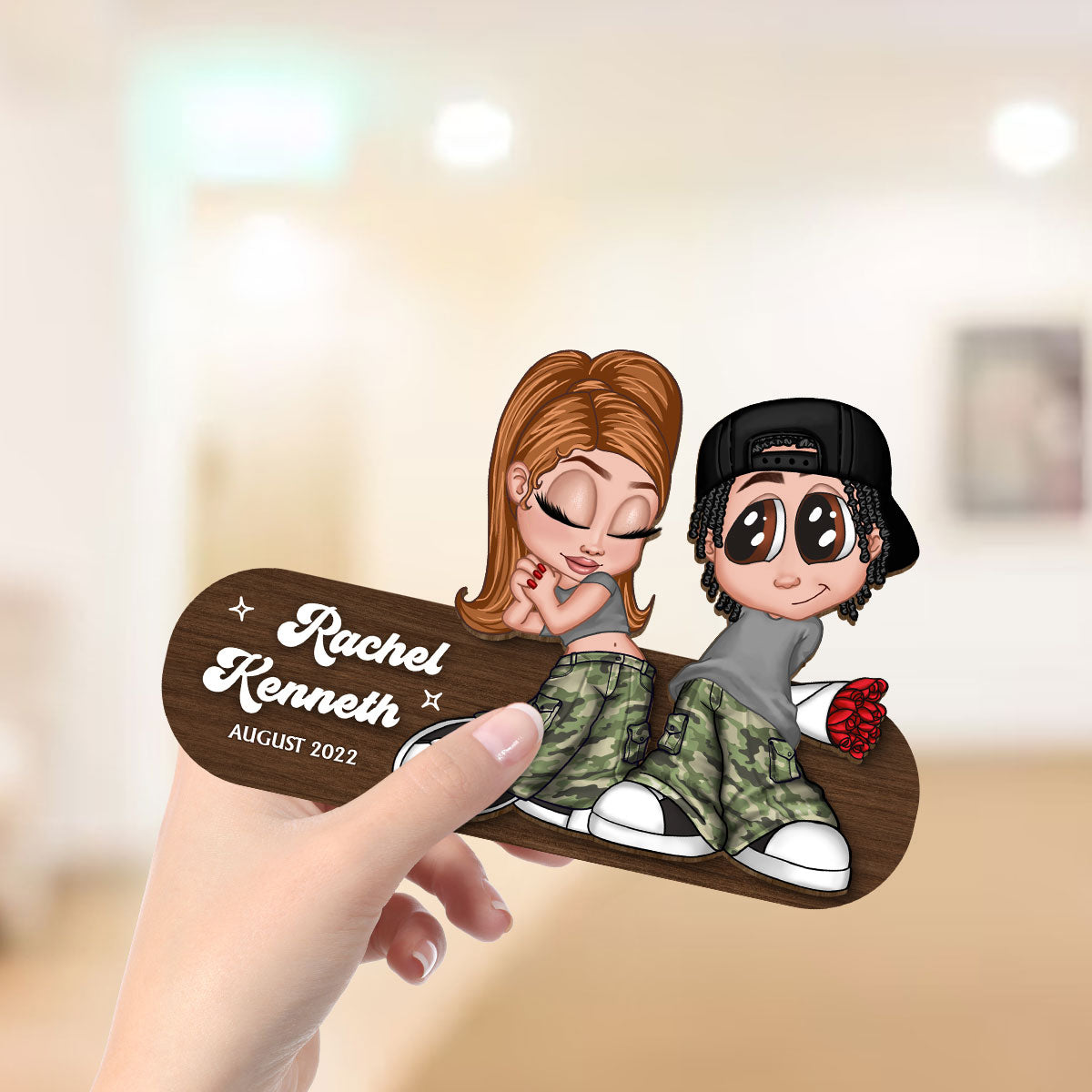 Y2K Couple Standing Personalized 2-Layer Wooden Plaque, Valentines Day Gift, Anniversay Gift for Him for Her