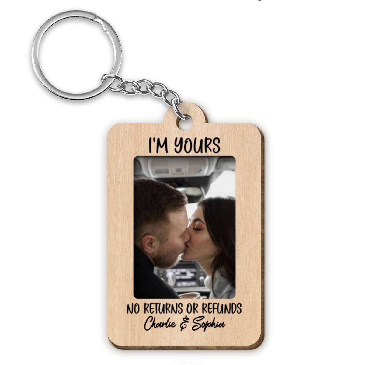 Drive Safe Handsome Personalized Couple Photo Car Wooden Keychain, Gift For Him