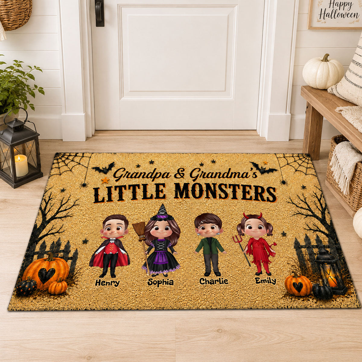 Halloween Grandpa Grandma Little Monsters Grandkids - Personalized Doormat - Halloween Decor For Grandparents