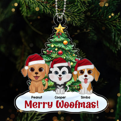 Watercolor Cute Dogs Under Cute Christmas Tree Personalized Acrylic Ornament