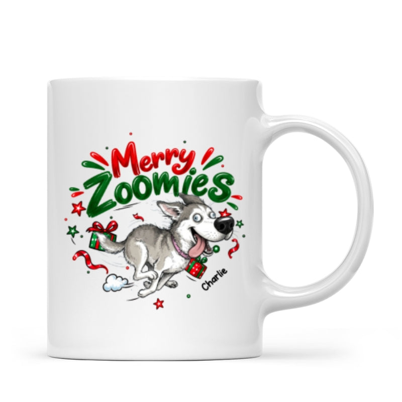 Merry Zoomies Quirky Dog Portrait From Your Custom Pet Photo - Personalized Mug - Funny Christmas Gift For Dog Lover