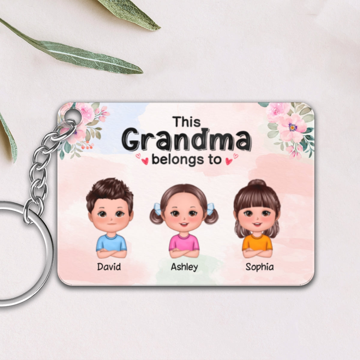 This Grandma Mom Belongs To Doll Kids Floral Personalized Acrylic Keychain