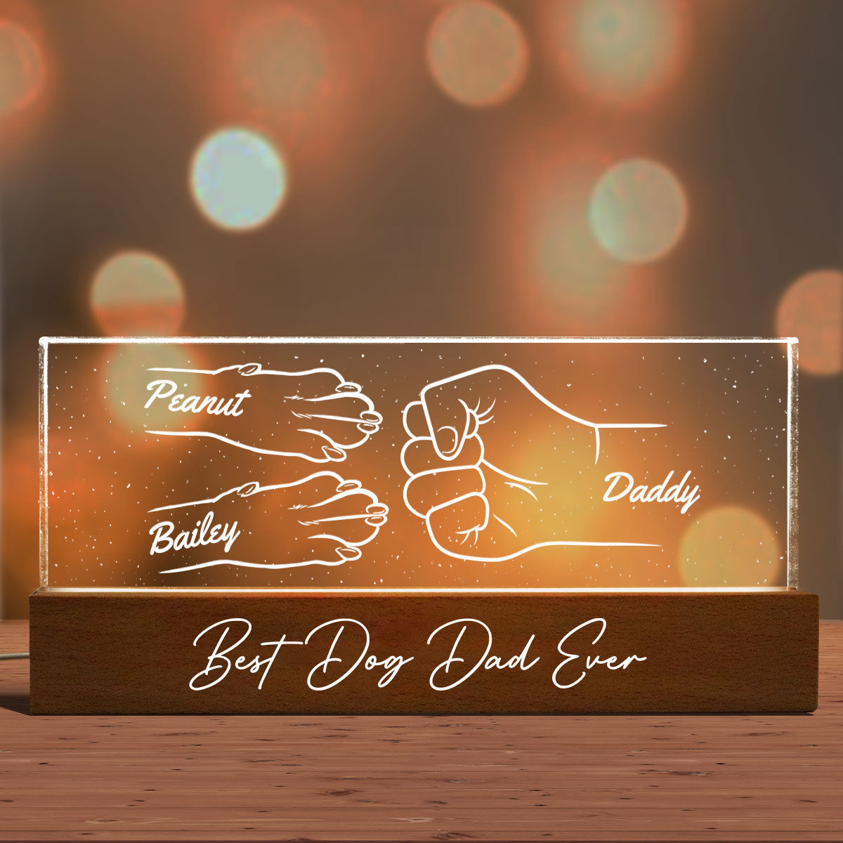 Dog Dad Outline Fist Bum Personalized Acrylic LED Night Light