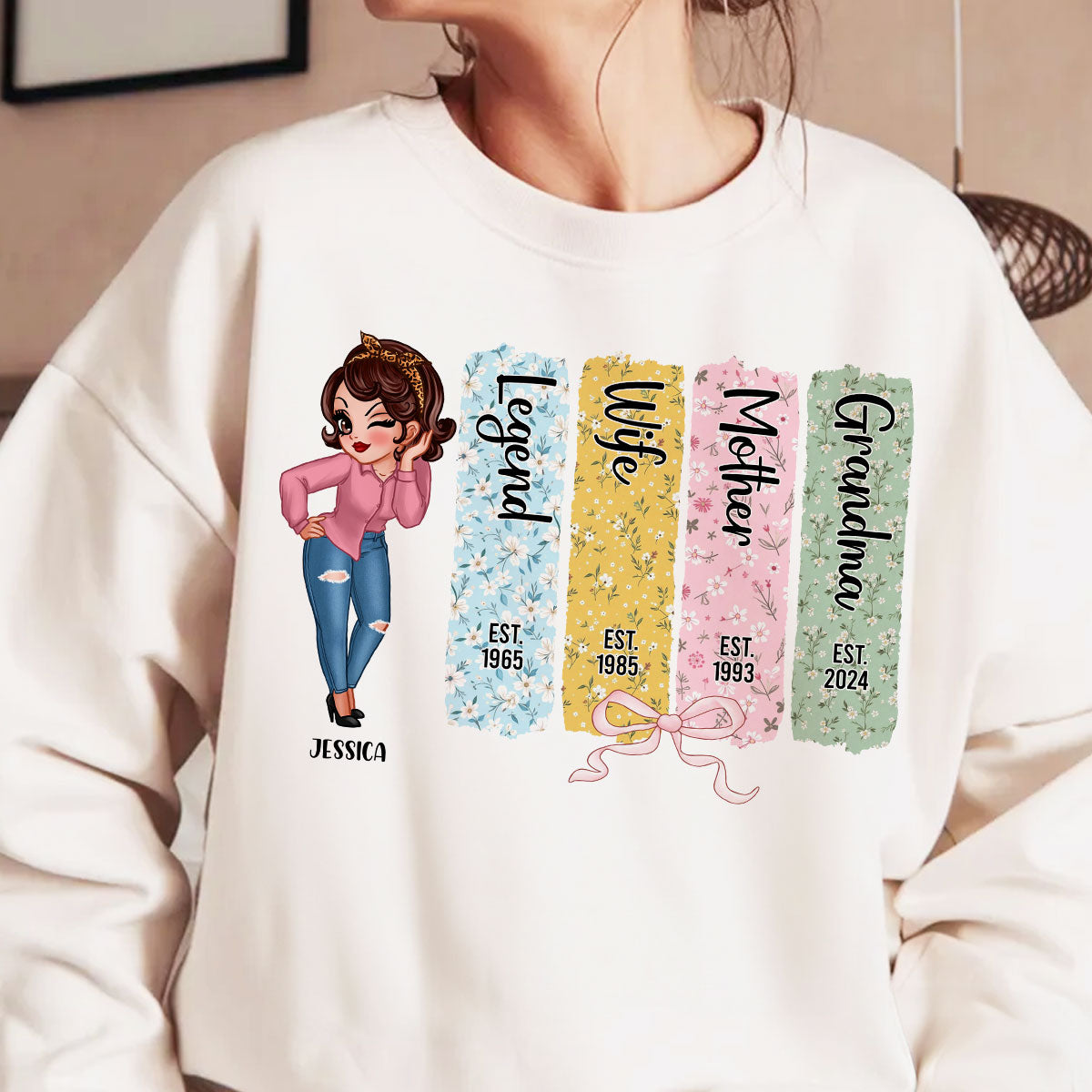 Floral Mom Grandma Est Bow Coquette Personalized Shirt, Gift