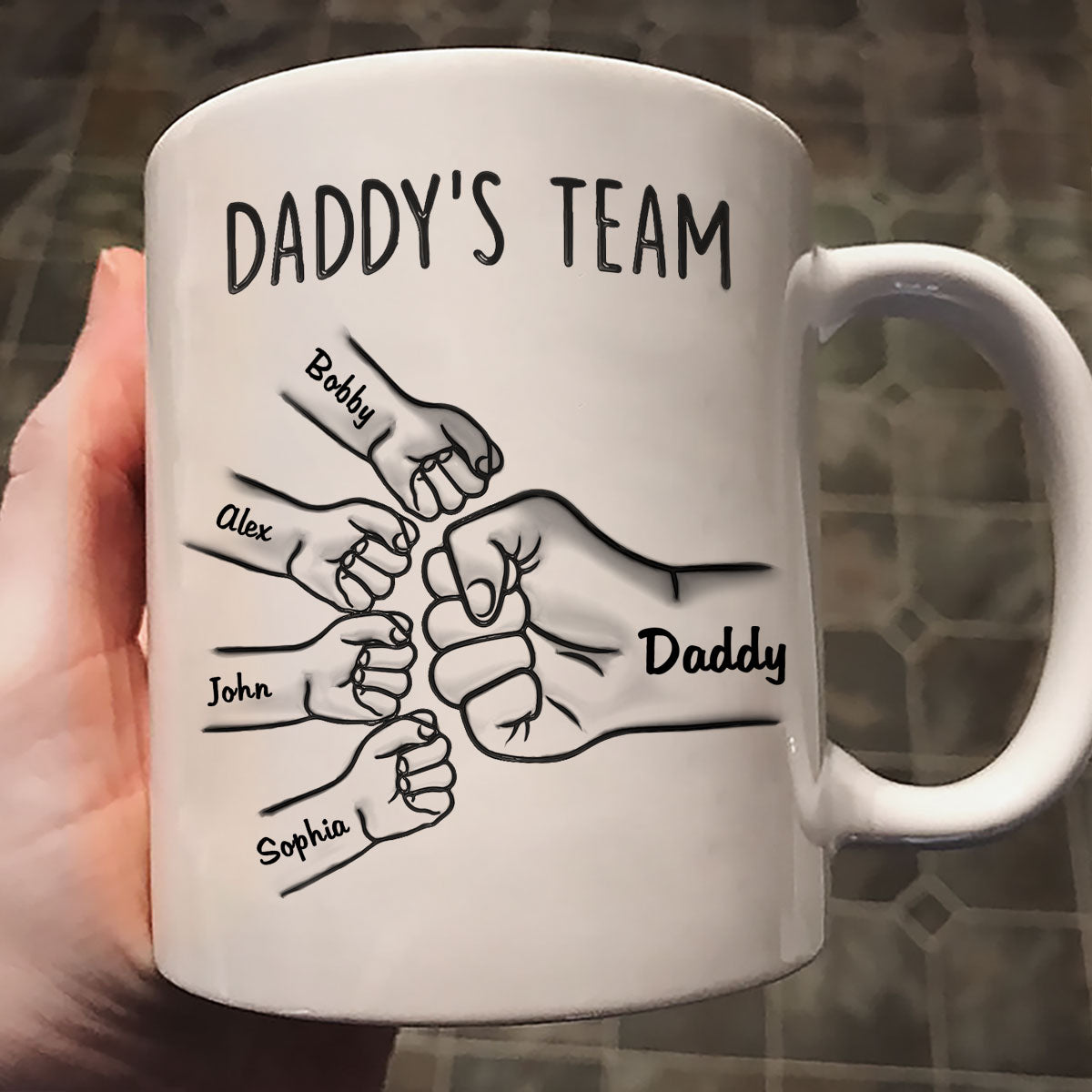 Daddy‘s Team Fist Bump Outline 3D Inflated Effect Personalized Mug