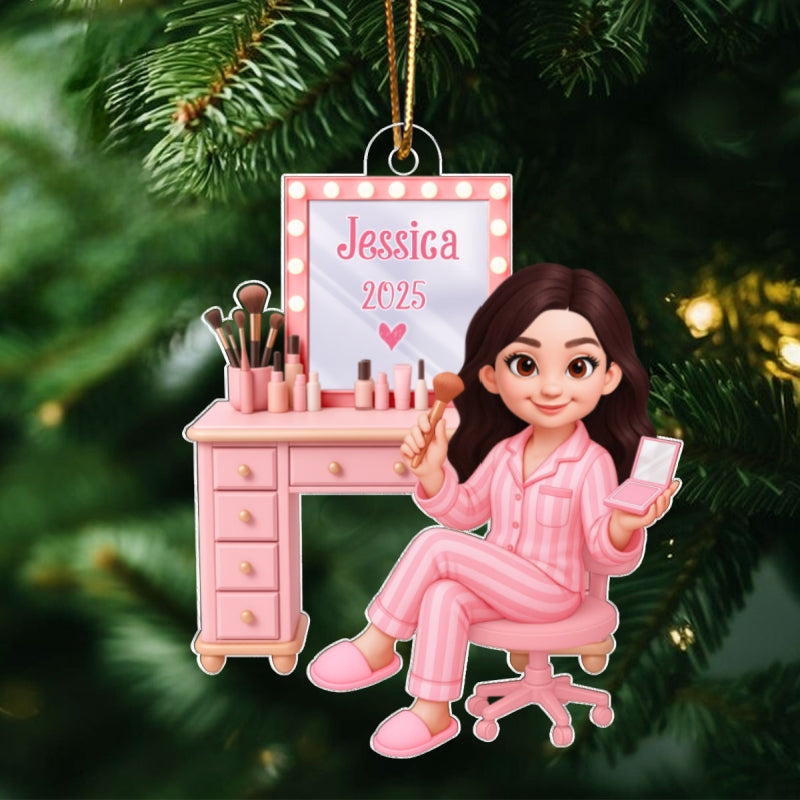 Pink Girl Makeup 3D Effect - Personalized Acrylic Ornament - Christmas Gift for Daughters, Granddaughters, Teen Girls