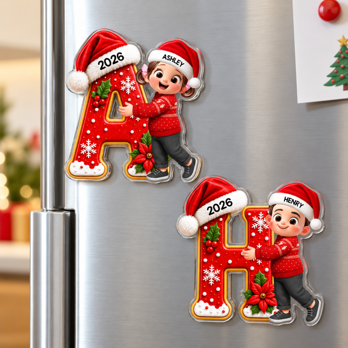 Joyful Christmas Letter Hug - Personalized Acrylic Fridge Magnet - Gift For Boys, Girls, Grandkids