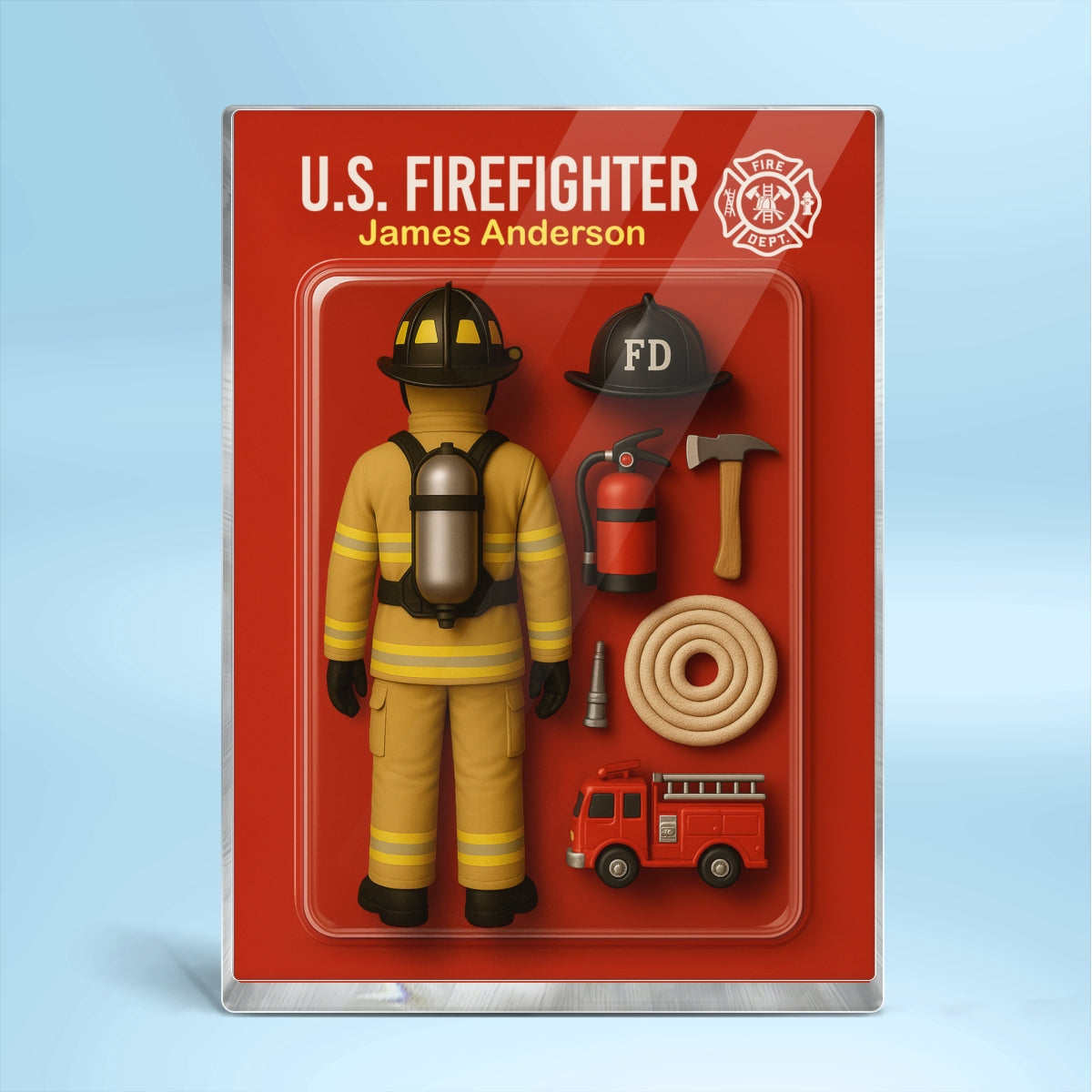 3D Effect Back View Firefighter Custom Figure Personalized Flat Rectangle Acrylic Block