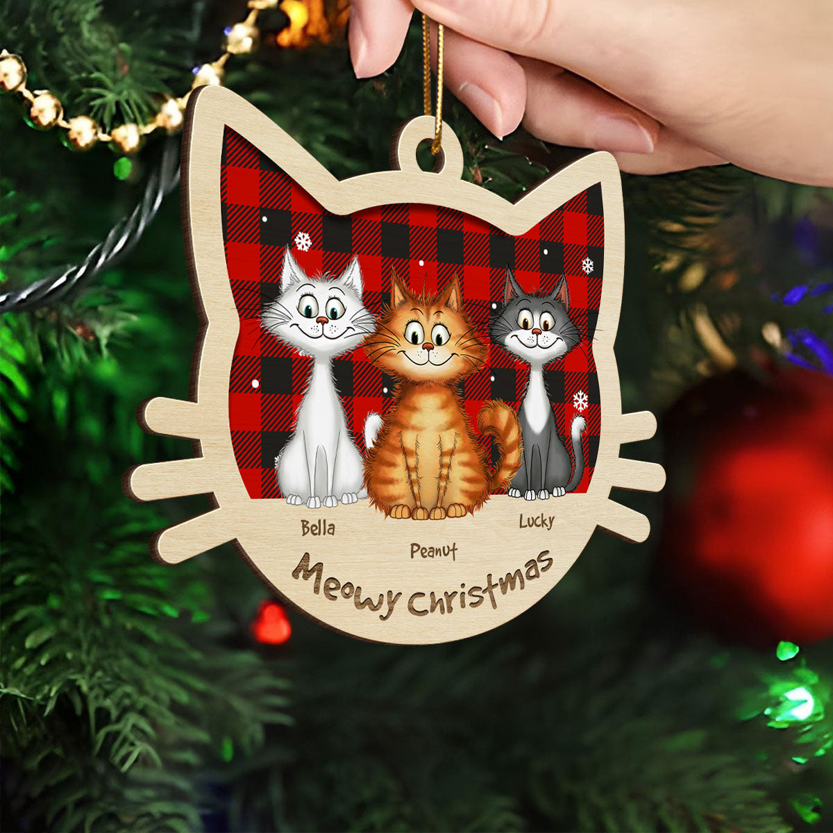 Funny Cat Christmas Wooden Ornament, Personalized Christmas Cat Ornament, Christmas Gift For Cat Lovers