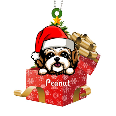 Peeking Dogs On Christmas Gifts Personalized Wooden Ornament