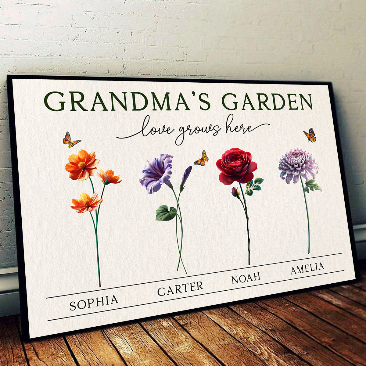 Grandma's Garden 3D Effect Birth Month Flower Personalized Poster, Gift For Grandma