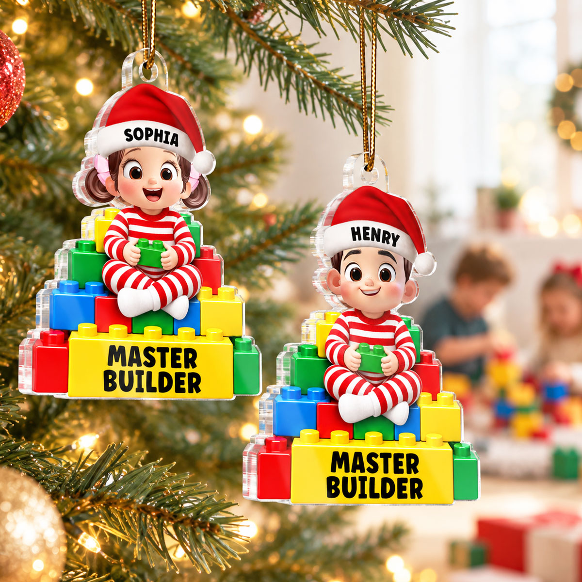 Little Cute Kid Master Builder - Personalized Acrylic Ornament - Christmas Gift For Kids, Son, Grandson, Daughter, Granddaughter