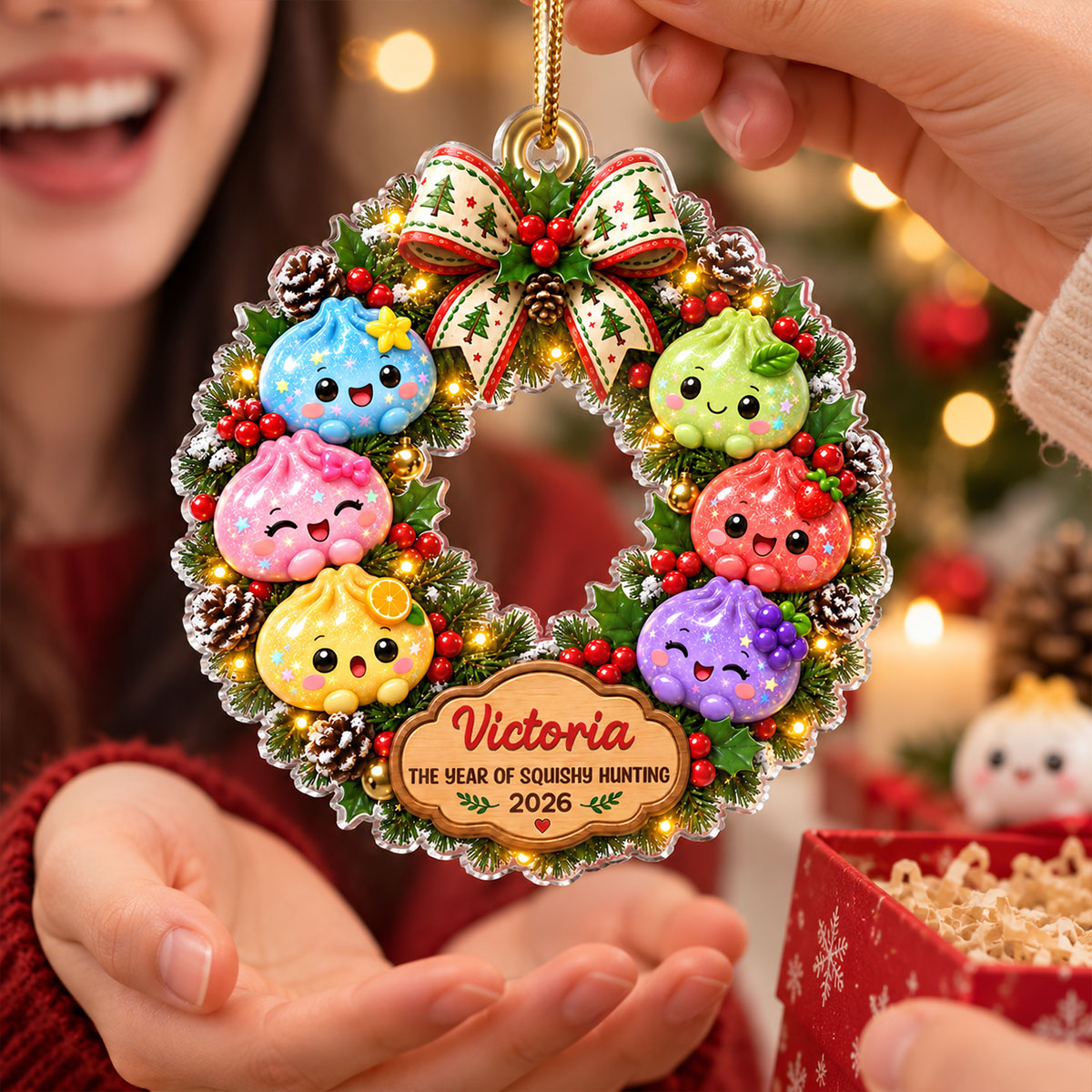 The Year Of Squishies Dumpling Wreath 2D Flat – Personalized Acrylic Ornament – Squishy Lover Christmas Keepsake 2026