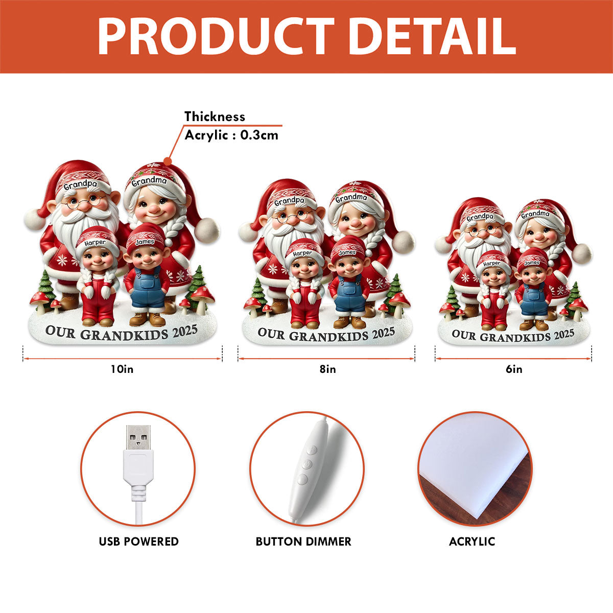 3D Effect Christmas Gnome Grandma Grandpa And Grandkids - Personalized Light Box - Heartwarming Christmas Gift For Grandma