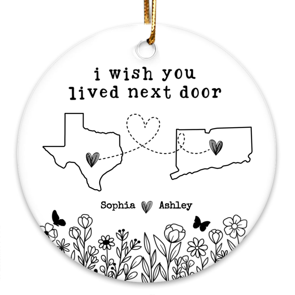 Besties Sisters Long Distance Wildflowers Personalized Circle Ornament, Togetherness Gift