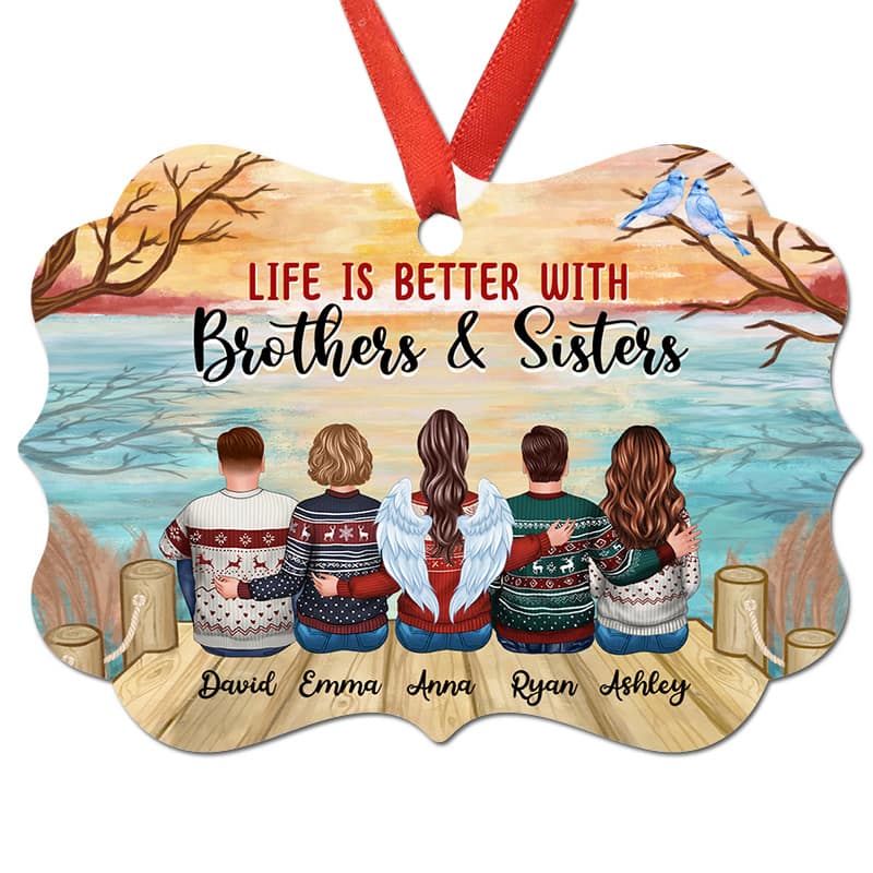 Family Besties Siblings Reflected Lake Personalized Christmas Ornament
