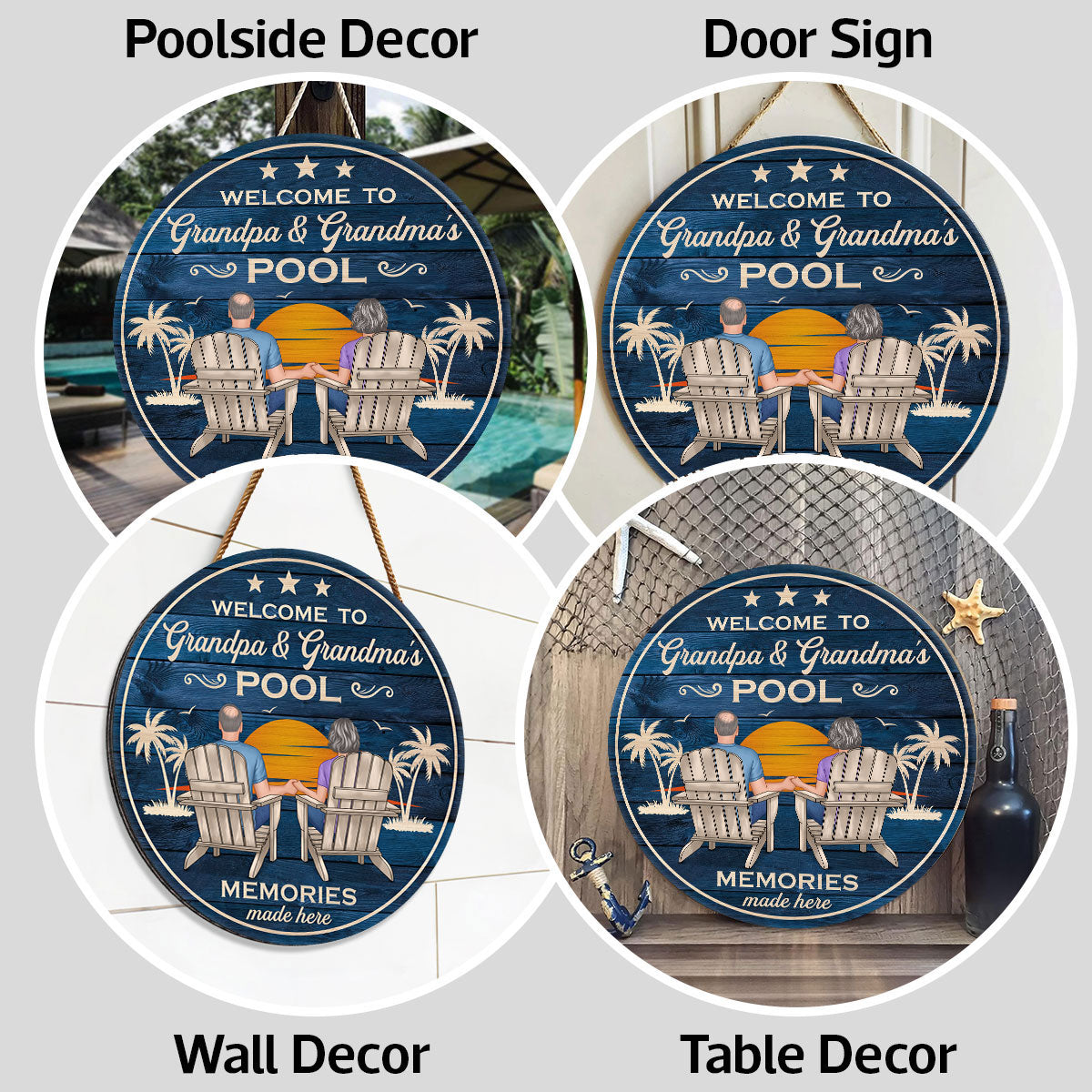 Welcome To Grandpa Grandma Grandparents Pool Summer Retro Vintage Personalized Wood Sign