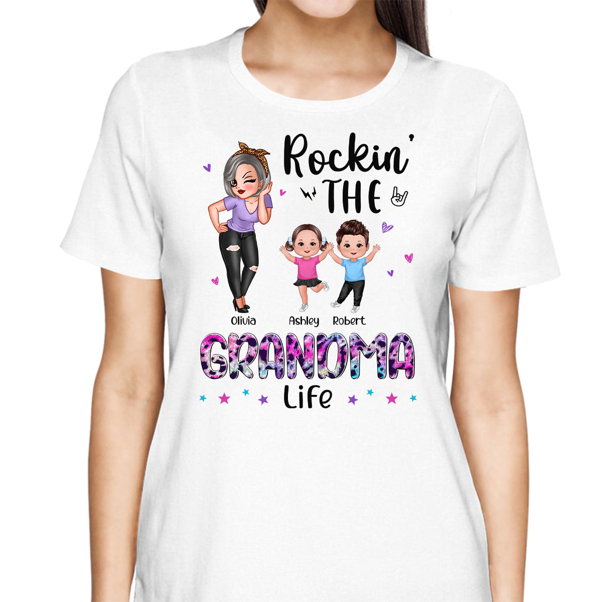 Colorful Leopard Rockin‘ Grandma Life Personalized Shirt