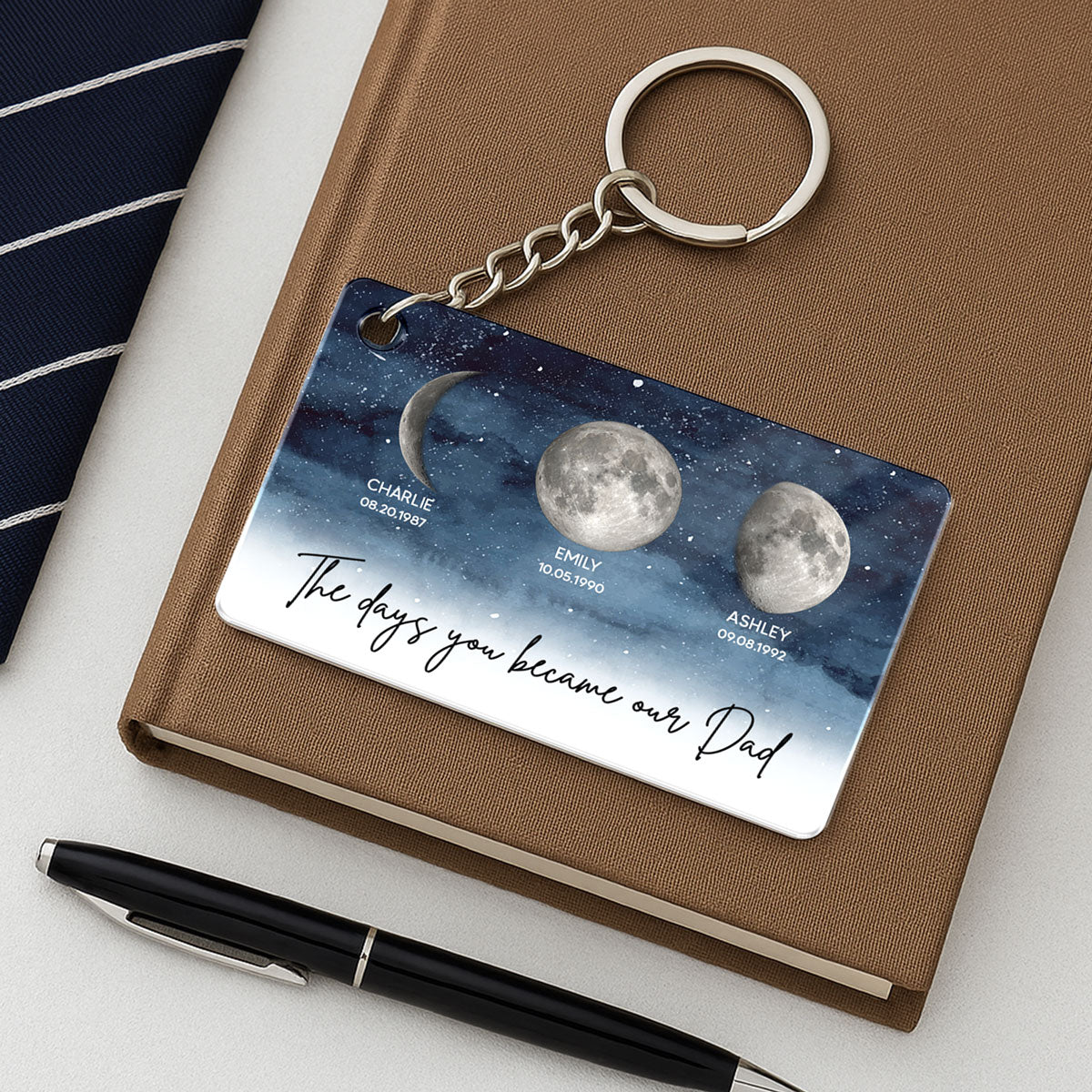 Starry Night Custom Birth Moon Phase The Days You Became Our Dad Personalized Acrylic Keychain