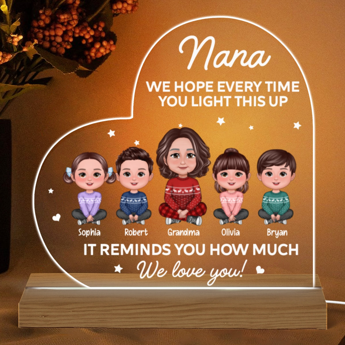 Light This Up Grandma Grandkids Crossed Legs Christmas Gift For Grandma Personalized Heart Acrylic Plaque With LED Night Light