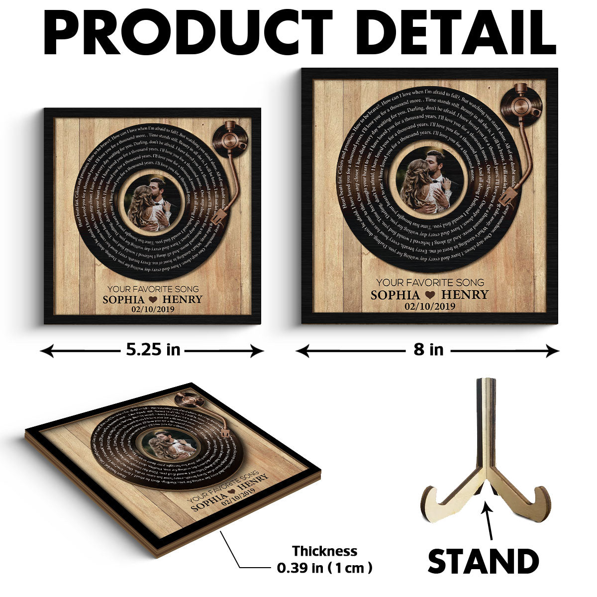 Upload Photo Vinyl Record Custom Song Lyrics Personalized 2-Layer Wooden Plaque, Anniversary Wedding  Gift For Her, For Him, For The Couple