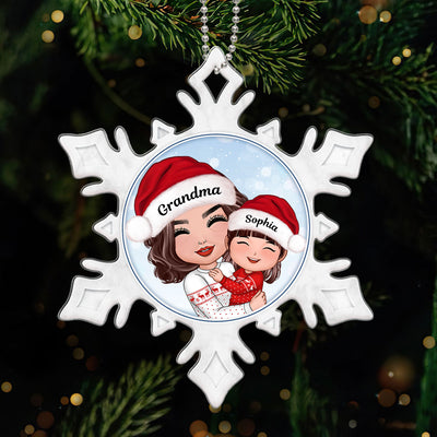 Doll Grandma Hugging Grandkid In Snowflake Christmas Gift For Granddaughter Grandson Personalized Acrylic Ornament