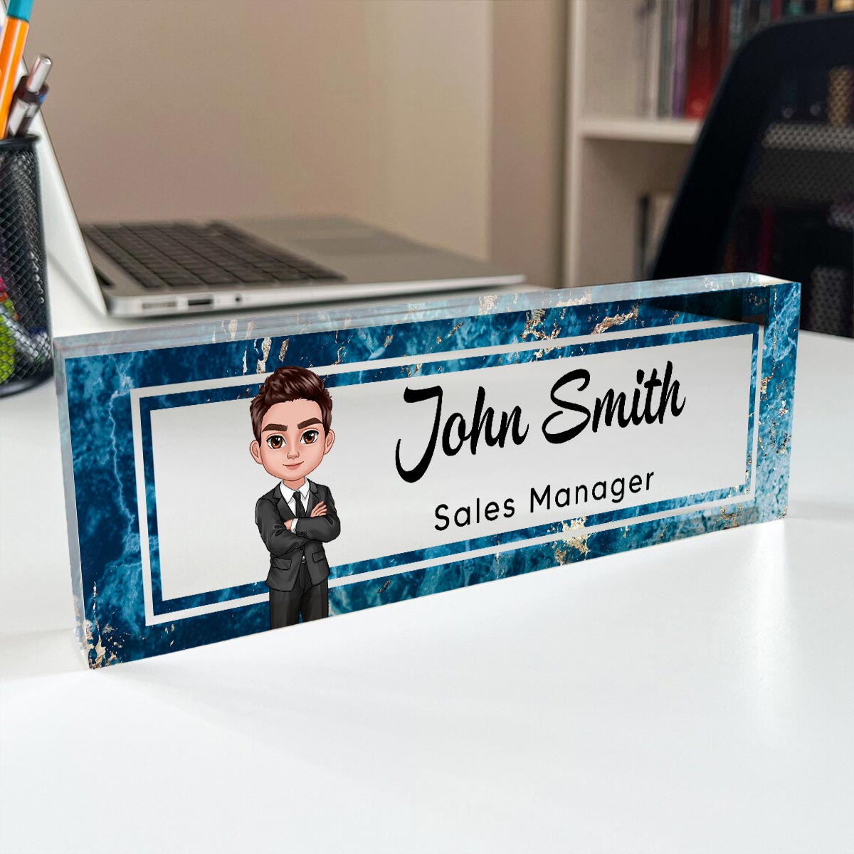 Marble Design Personalized Acrylic Desk Name Plate, Office Desk Decor, Gift For Boss, PhD, Teacher, Colleagues, Coworkers