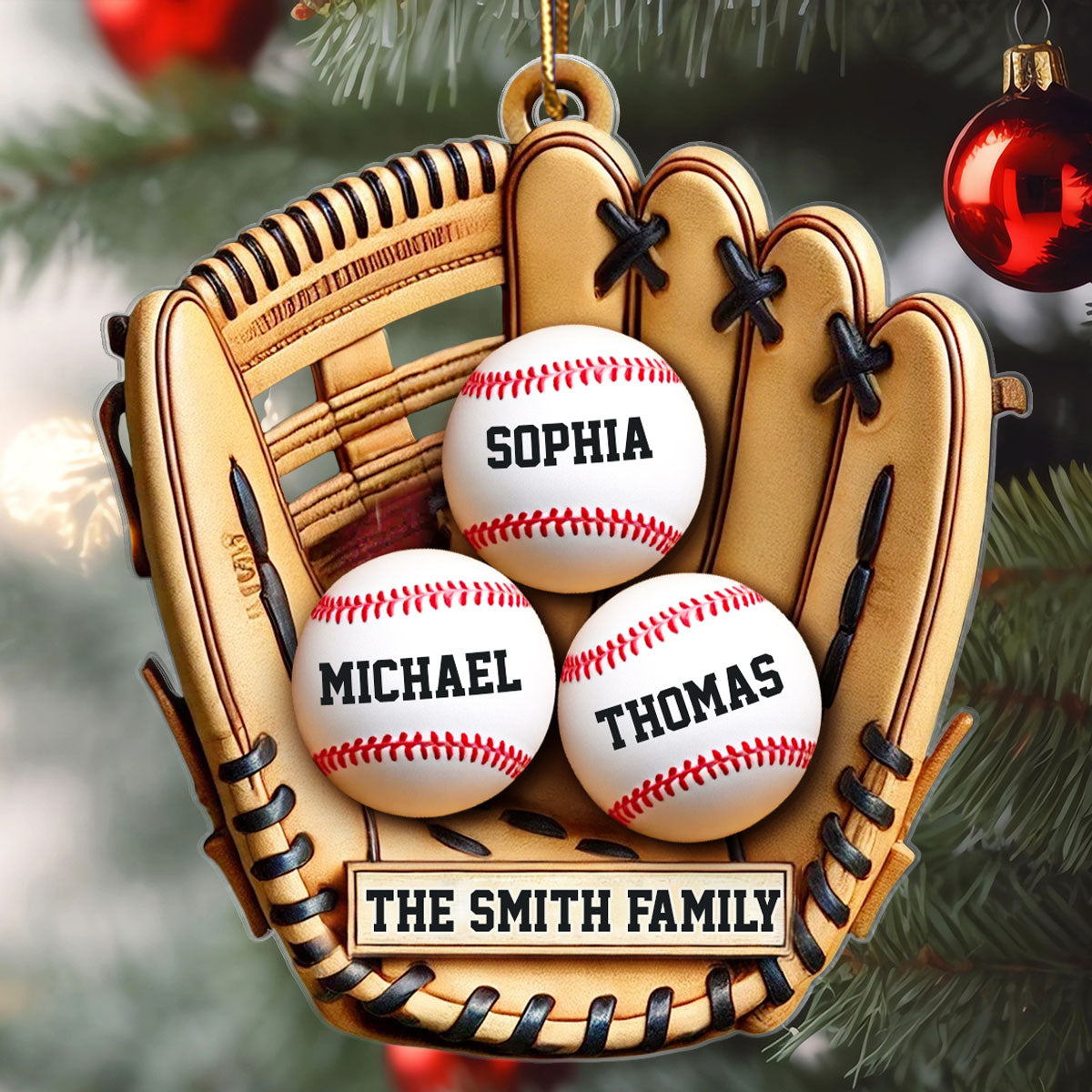 Baseball Family Glove 3D Effect Sport Lover Personalized Acrylic Ornament