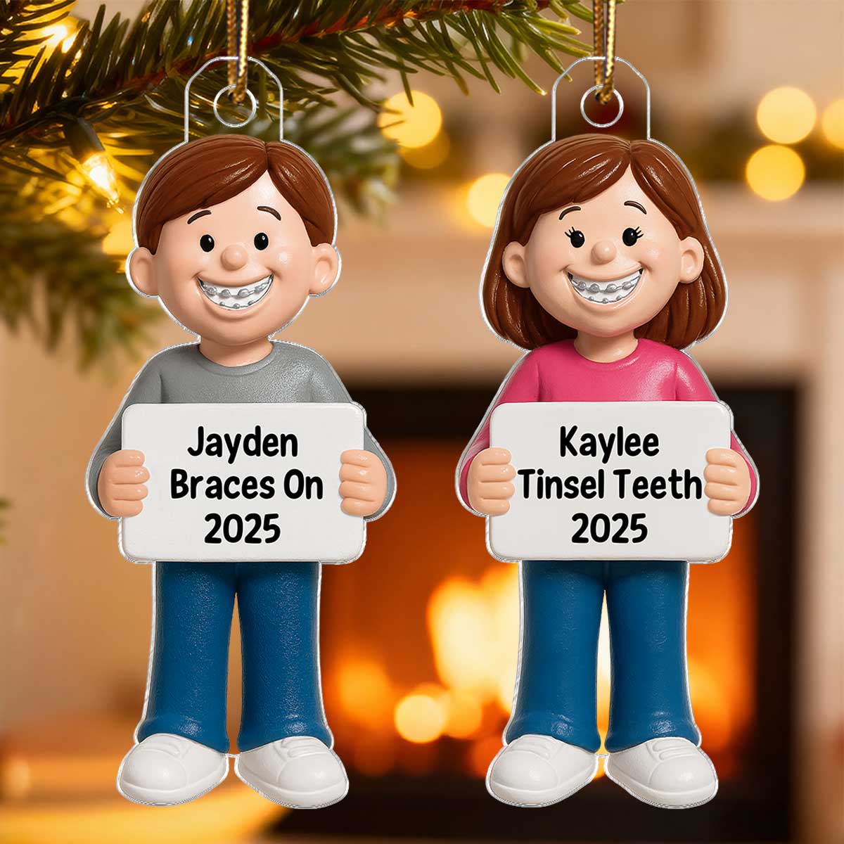 3D Effect Kids Braces Teeth Smile - Personalized Acrylic Ornament - Unique Christmas Keepsake For Boy Girl With Braces