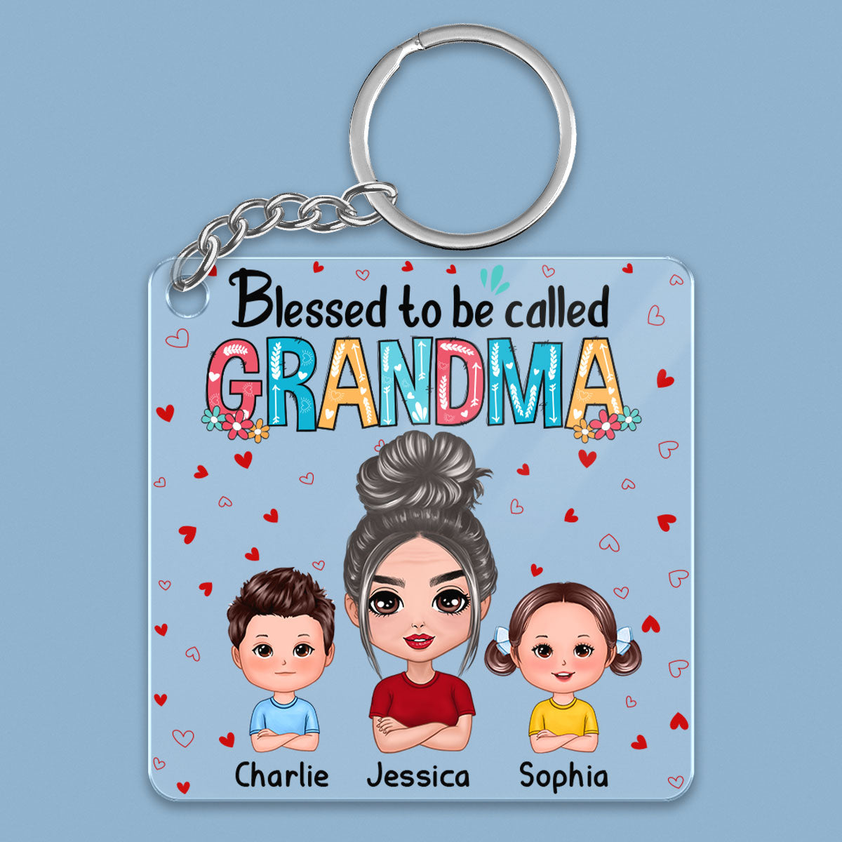 Blessed To Be Called Grandma Heart Doll Grandma Grandkids Personalized Acrylic Keychain