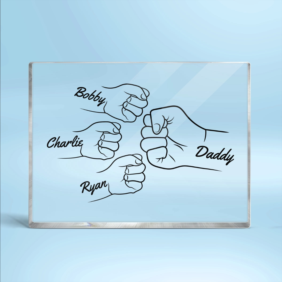 Dad Grandpa And Kids Hands Fist Bump Outline Personalized Rectangle Acrylic Block Plaque