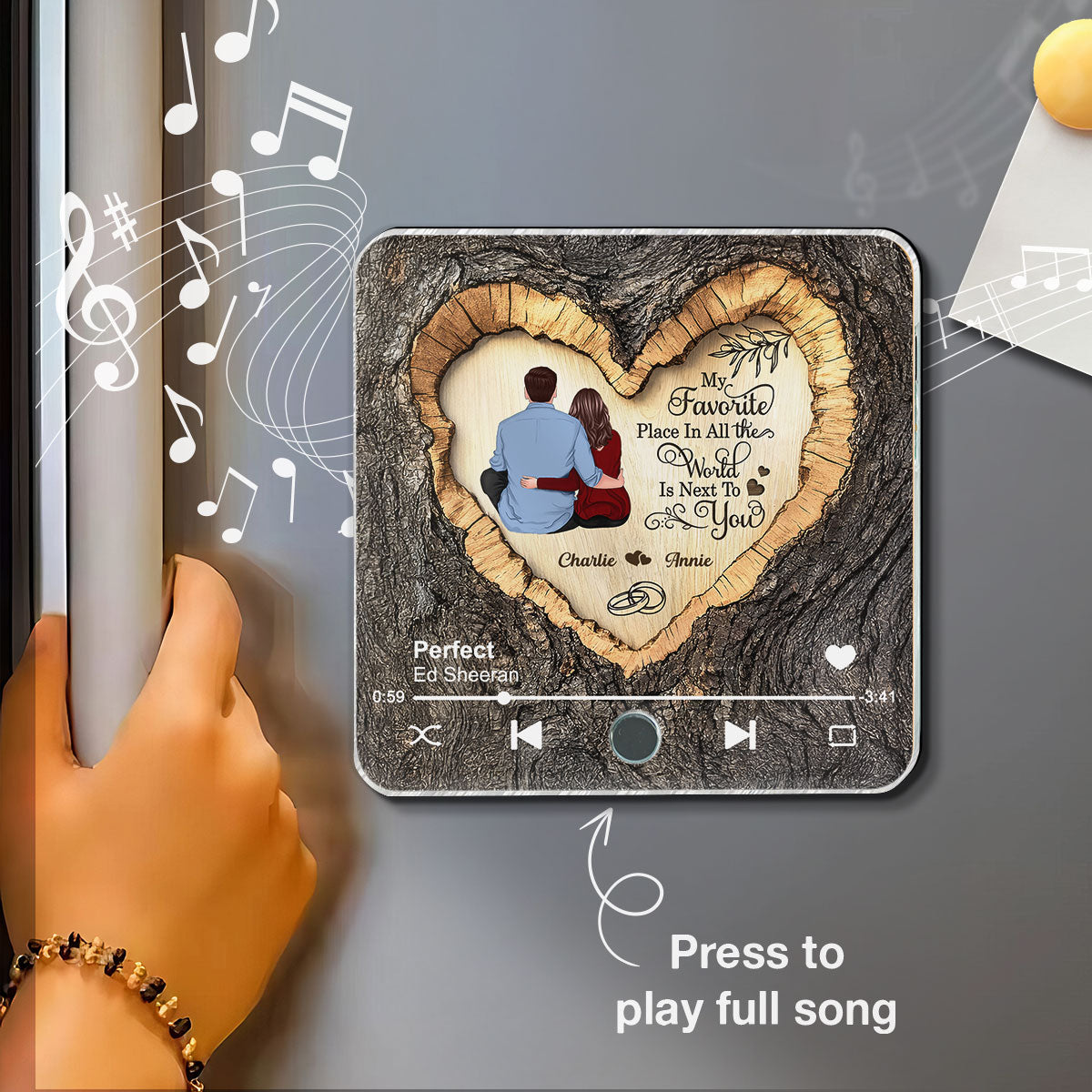 Favorite Place Next To You Couple Sitting - Personalized Music Fridge Magnet - Anniversary Gift, Valentine's Gift For Him, For Her