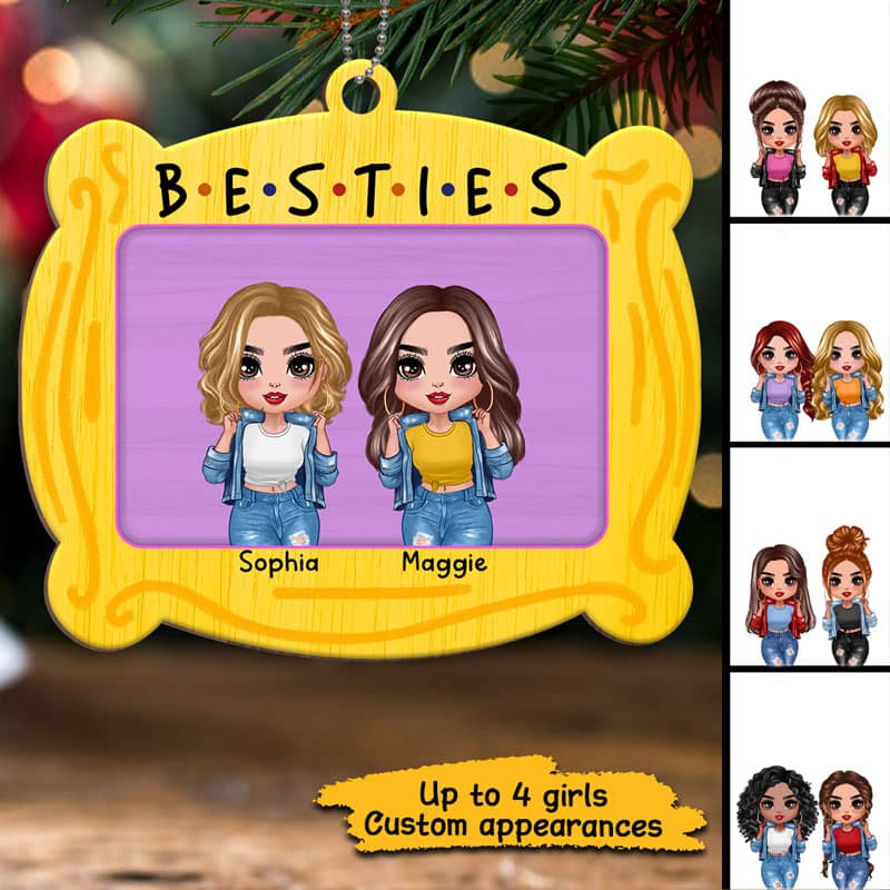 Besties Sisters Best Friends In Frame Personalized Christmas Wooden Ornament