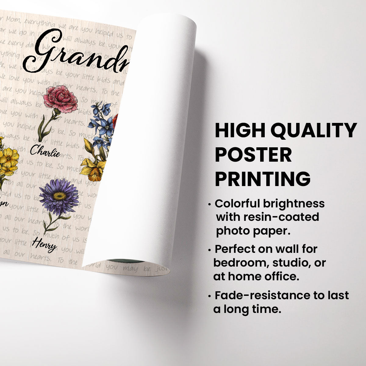 Grandma‘s Garden Vintage Birth Flower Pot Newspaper Background Personalized Poster