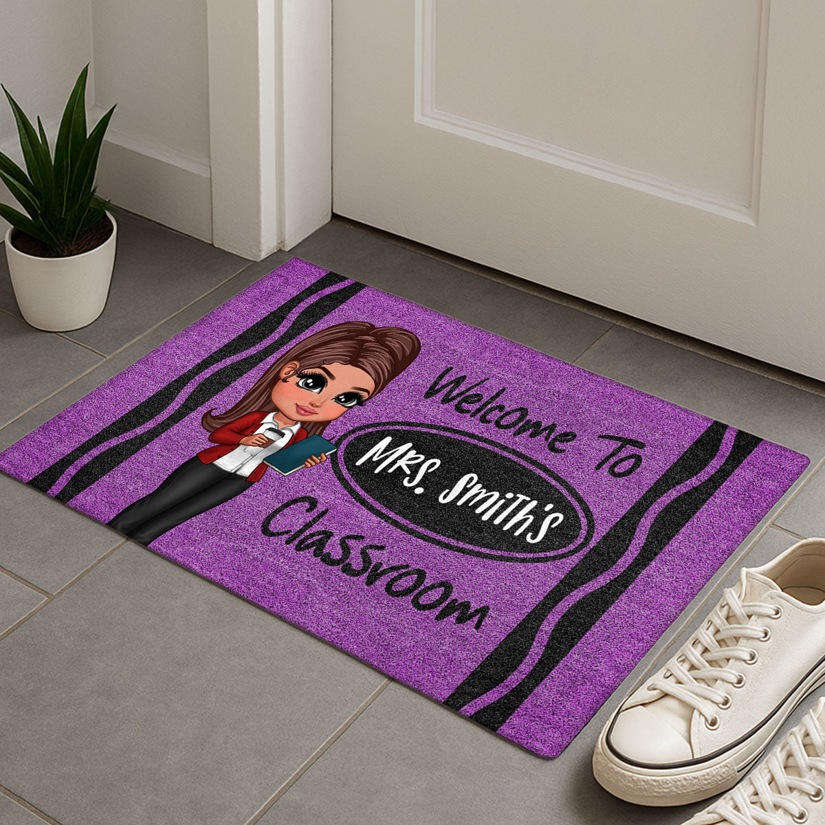 Y2K Teacher Crayon Welcome To Classroom Personalized Doormat